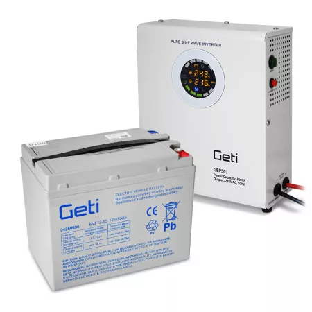 GETI GEP501 sinus 500W fali mentőáramellátó + 55Ah akkumulátor GETI GEP501 sinus 500W fali mentőáramellátó + 55Ah akkumulátor