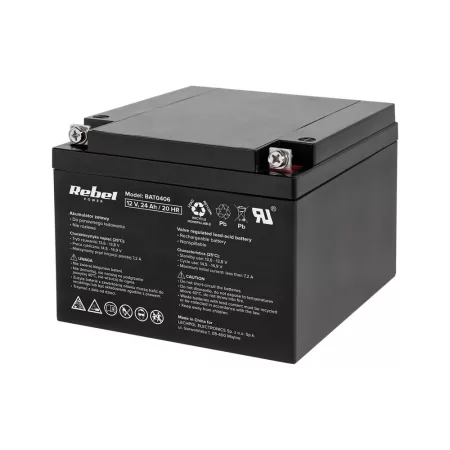 Ólom-sav akkumulátor 12V 24Ah REBEL BAT0406 Ólom-sav akkumulátor 12V 24Ah REBEL BAT0406