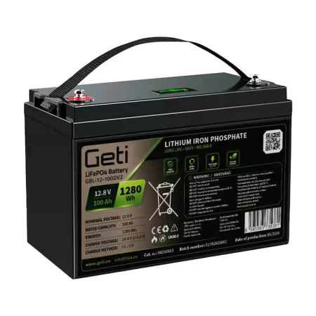 GETI GBL-12-100DV2 12.8V 100Ah LiFePO4 Akkumulátor kijelzővel GETI GBL-12-100DV2 12.8V 100Ah LiFePO4 Akkumulátor kijelzővel
