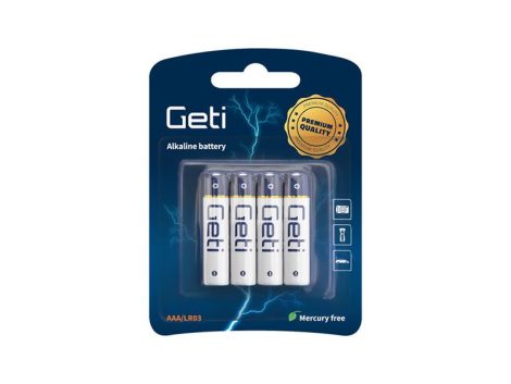 Battery AAA (LR03) alkaline GETI 1,5V Blister 4pcs