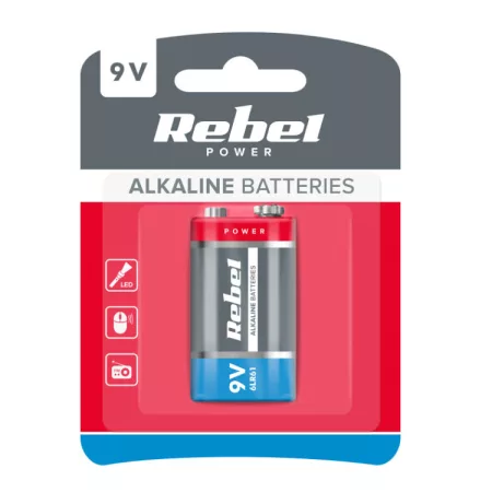 6LR61 (9V) alkáli REBEL elem 1 db / bliszter BAT0062B 6LR61 (9V) alkáli REBEL elem 1 db / bliszter BAT0062B