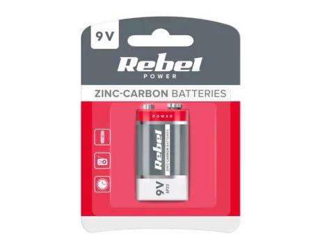 Battery 6F22 (9V) Zn-Cl REBEL 1pc / blister BAT0082B