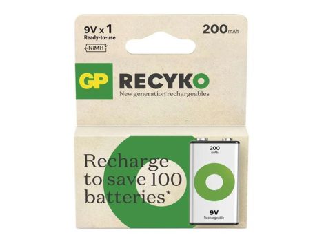 Battery 6F22 rechargeable 9V/200mAh GP B2552 Recyko 1pc