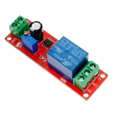 Időzítő modul 1-10s relével, NE555 modullal, 12V tápegységgel