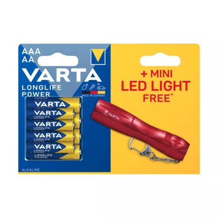 VARTA Longlife Power LR03/LR06 4 db + Mini Led Light zseblámpa VARTA Longlife Power LR03/LR06 4 db + Mini Led Light zseblámpa
