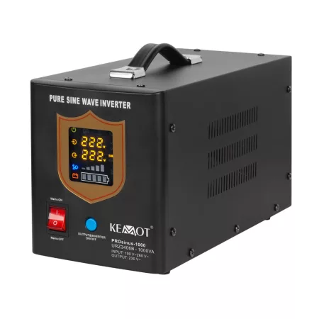 KEMOT PROsinus-1000 tartalék tápegység tiszta szinuszhullámmal és töltési funkcióval 12V 230V 1000VA/700W - fekete szín