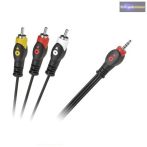 3,5mm 4 pólosú JACK kábel -> 3x RCA dugó kábel 3m