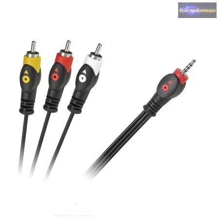 3,5mm 4 pólosú JACK kábel -> 3x RCA dugó kábel 3m