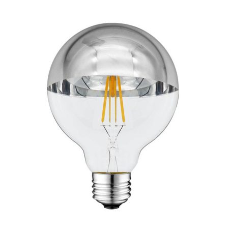 LED gömb(G95), E27, 7W, ezüstözött üvegbúra, 2700K, 800LM, 230V
