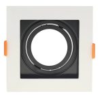   Beépíthető spot keret, négyzetes, GU10-es foglalat, fehér-fekete belső, MAX 35W, IP20, 102x102x42 mm