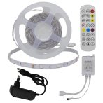   RGB LED szett01:5m DC12V 5050 30SMD/m IP20 RGB LED szalag+tápegység+vezérlő+távirányító - 4W/m,240lm/m,10mm