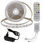   RGB LED szett02:5m DC12V 5050 60SMD/m IP20 RGB LED szalag+tápegység+vezérlő+távirányító - 8W/m,480lm/m,10mm