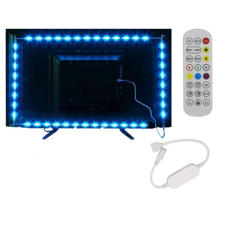 RGB LED szalag TV szett: 2m DC5V 5050RGB+2835 3000K 60SMD/m IP20 LED szalag+wifi vezérlő és távirányító - 4W/m; 240lm/m; 10mm