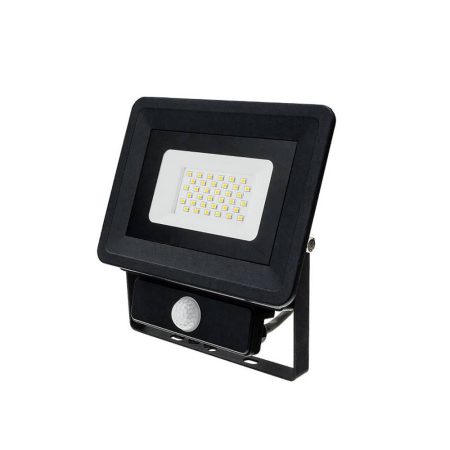 LED reflektor 30W, SMD fekete, szenzorral, meleg fehér fény - IP66