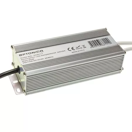 Tápegység LED szalagokhoz 60W, 5A, 12V DC, vízálló, IP67, fém ház