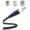 USB 3in1 töltőkábel cserélhető mágneses fejekkel, C-type; micro USB, Lightning - 1m