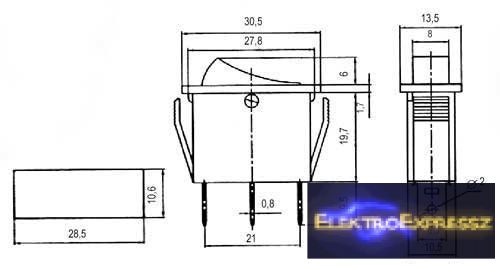 Billenő kapcsoló 2pol./3pin ON-OFF 250V/15A - áttetsző zöld Billenő kapcsoló 2pol./3pin ON-OFF 250V/15A - áttetsző zöld