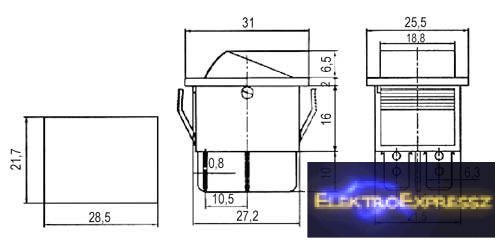 Billenő kapcsoló 2pol./4pin ON-OFF 250V/15A - piros