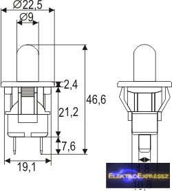 Nyomógomb 1 áramkör 2,5A-250V ON-(OFF)