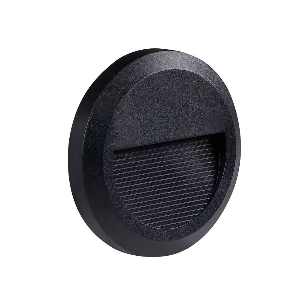 LED lépcső világítás, kerek, fekete, 2W,4200K,120Lm, 230V, IP20